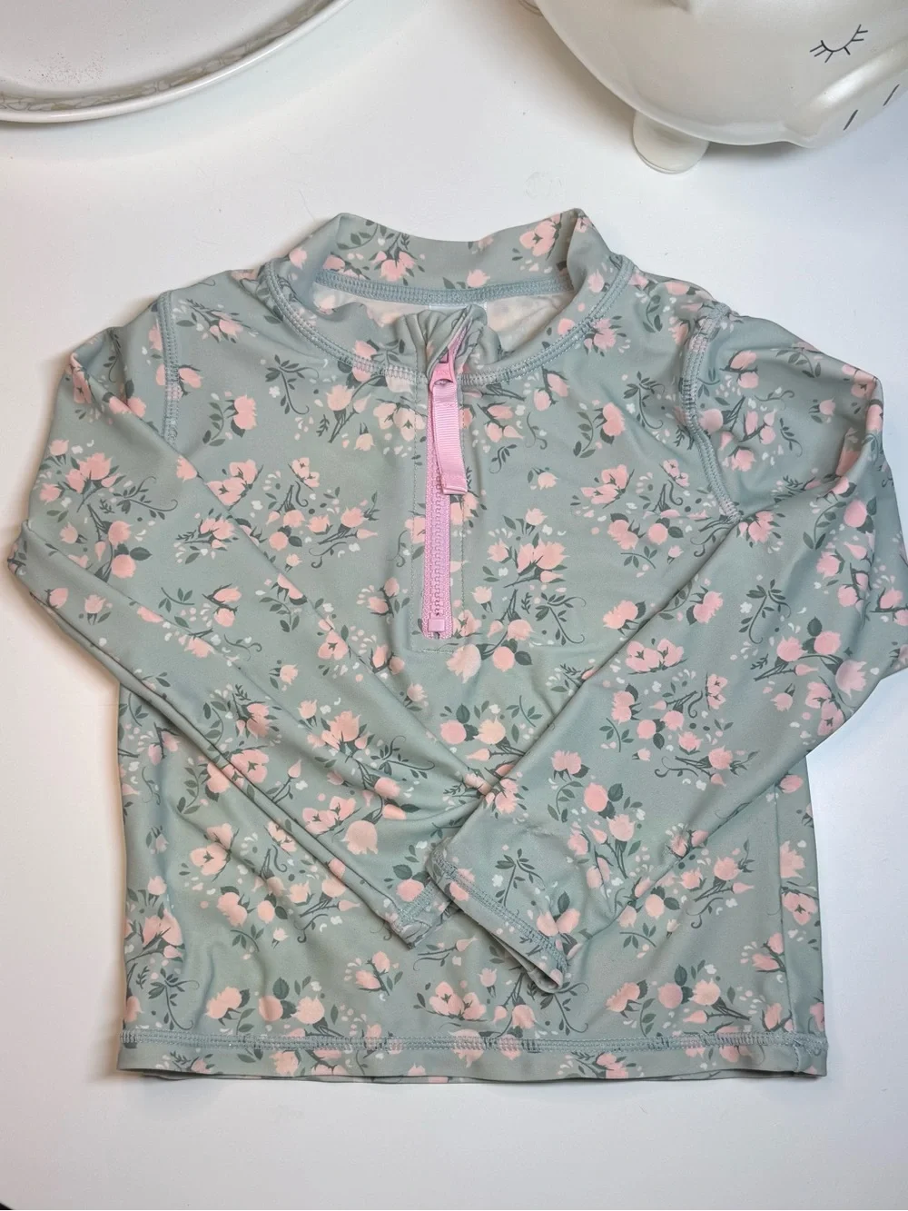 RUFFLE BUTTS Rash Guard Mint Green~Pink Flowers 4T